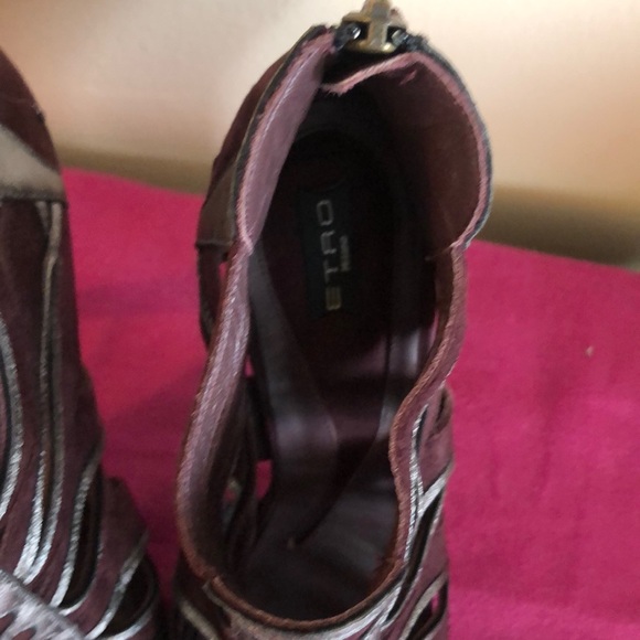 Etro Merlot & Silver Peep Toe Heel Sz39 - Picture 9 of 11